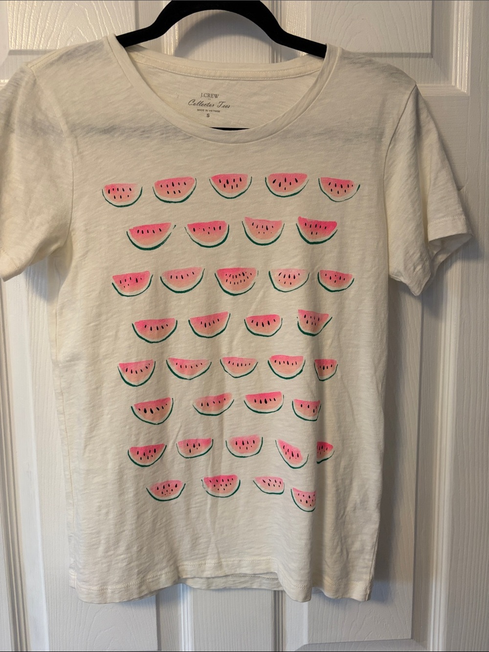 J. Crew White Tee with Pink & Green Watermelon Print